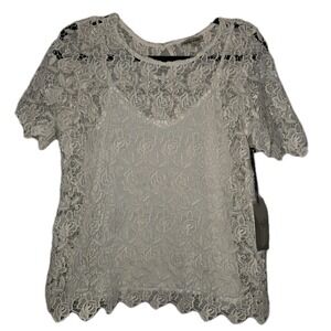 Haute Monde Coquette Blouse Large Floral Rose Ivory Crochet Lace Cottagecore NEW